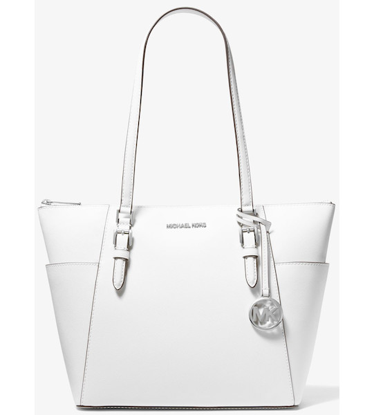 Michael Kors Charlotte Large Saffiano Leather Top-Zip Tote Bag Optic White