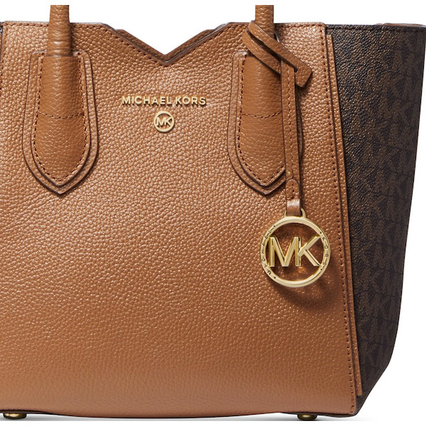 Michael Kors Mae Small Leather Messenger Bag Brown Acorn Gold